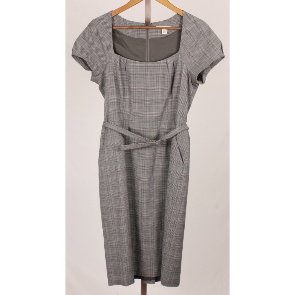 Banana Republic Plaid Houndstooth Cap Sleeve Belted Dress